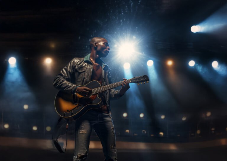 un-hombre-tocando-una-guitarra-en-el-escenario-con-un-foco-en-el-fondo